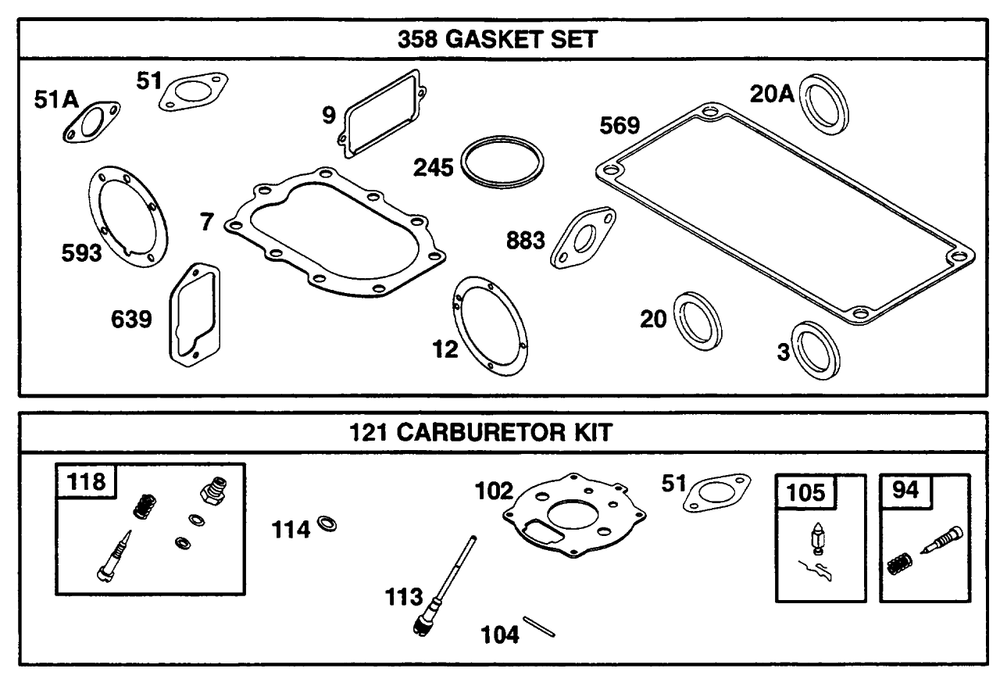 Gasket Sets Diagram and Parts List for 233452-0636-XX  Briggs and Stratton Engine